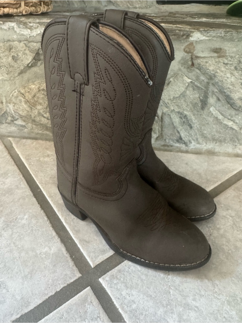⁠Durango Kids Distressed Brown Leather Western Cowboy Boots Size 13D